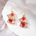Rabbit Outline Pressed Flower Resin Earrings Gold Frame 6 Styles view 4