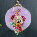 Jeweled Koala Keychains with Faux Fur Poms in Ten Pictured Color Pairings view 2
