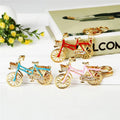 Enamel Bicycle Metal Keychain Gold Rhinestone Basket view 1