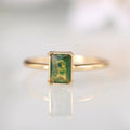 Moss-Green Rectangular Solitaire Slim Ring In Polished Gold Tone view 5
