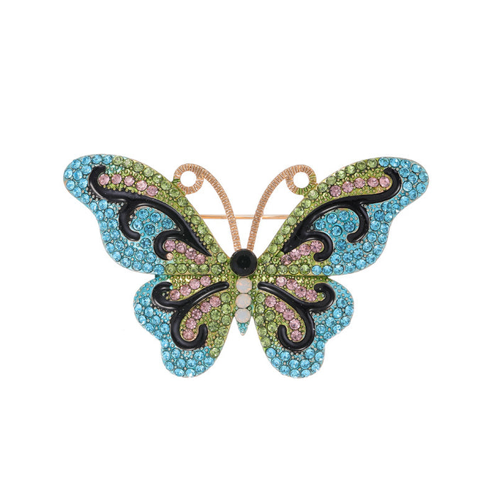 Aqua Gold Tone Butterfly Crystal Metal Brooch Pin for Jackets and Lapels