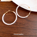 White Pearl Beaded Large Hoop Earrings in Gold Tone view 4