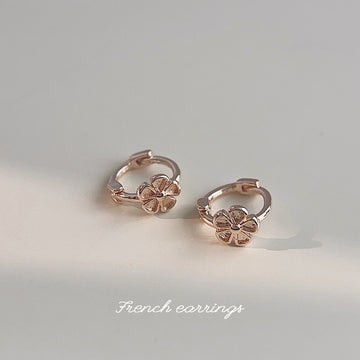 Rose Gold Five Petal Flower Huggie Hoop Earrings Pair