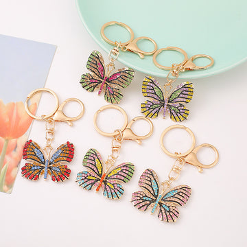 Rhinestone Butterfly Keychain Metal Insect Wing Bag Charm