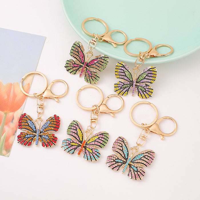 Rhinestone Butterfly Keychain Metal Insect Wing Bag Charm