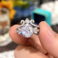 White Gold Oval Halo Leaf Crown Stack Ring Set Sizes 6-10 view 4