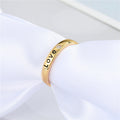 Gold Tone Love Engraved Adjustable Open Ring with Small Crystal view 4