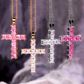 Square Stone Cross Pendant Necklace In Four Color Variants view 2