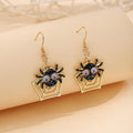 Black Spider Gold Spiderweb Halloween Hook Earrings view 4