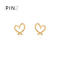 Open Wire Heart Outline Stud Earrings Two Finishes view 2