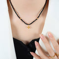 Gold Cross Pendant Beaded Necklace Faux Pearl or Black Glass view 4