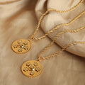 Round Disc Crystal Flower Pendant Rope Chain Necklace Gold Steel view 4