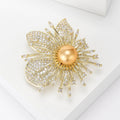 Gold Tone Pearl Center Orchid Brooch Pave Crystal Pin view 2