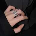 Silver Multi Band Pave Open Wrap Statement Crystal Ring view 2