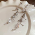 Silver Tone Leaf Branch Long Drop Earrings for Women view 4