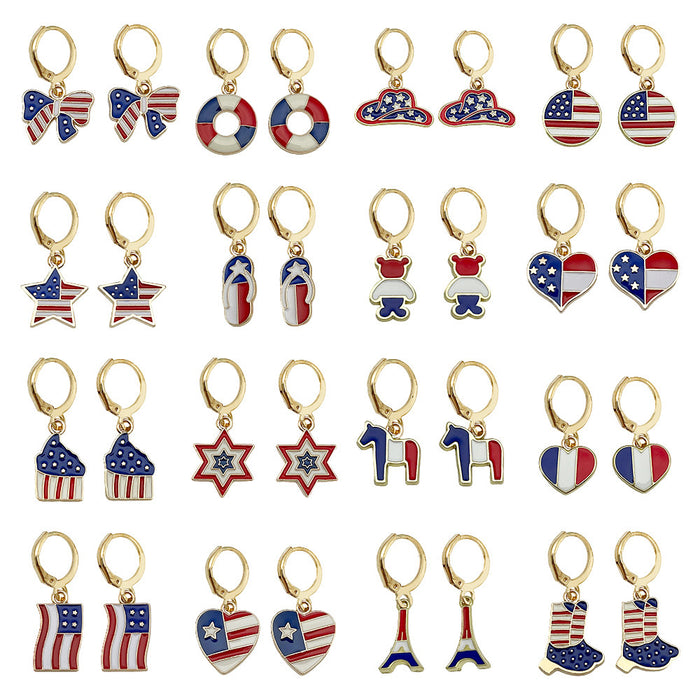 Patriotic Enamel Charm Huggie Hoop Earrings, 28 Styles