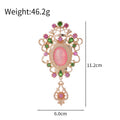 Red Gold Tone Ornate Oval Gemstone Metal Brooch Pin view 3