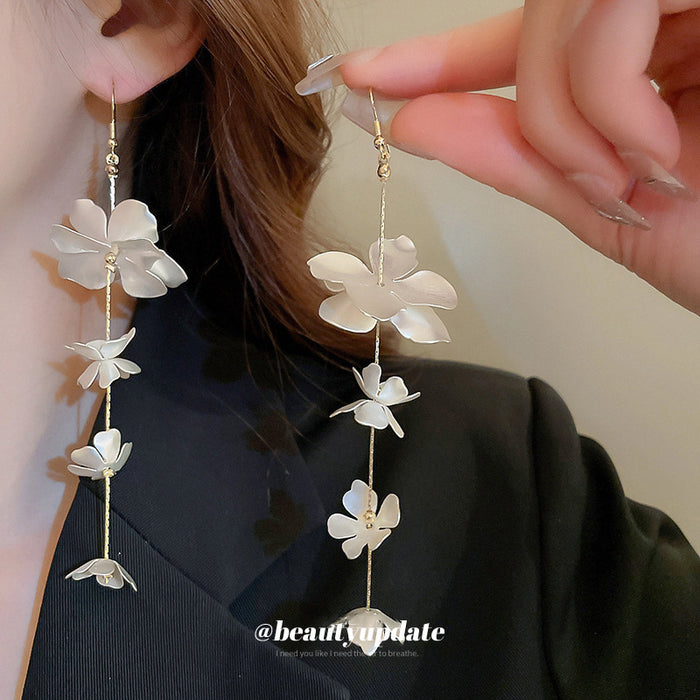 White Flower and Star Long Hook Earrings Fashion Jewelry