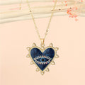 Gold Tone Pearl-Edged Heart Evil Eye Pendant Necklaces in Five Colors view 4