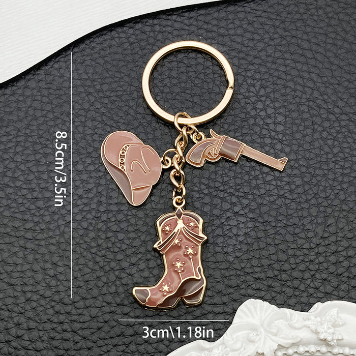 Brown-Led Western Cowboy Hat Boot and Pistol Keychain Pair