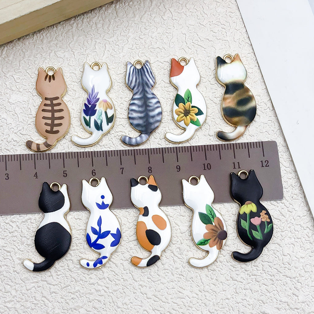 Zinc Alloy Enamel Cute Cat Charm Pendant for DIY Necklace Earrings Keychain