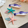 Resin Starfish Snap Hair Clips Pink Teal Thread Bases view 2