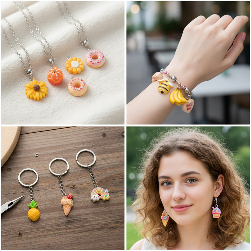 Resin Bee Donut Banana Pineapple Charm Pendants for DIY Bracelet Necklace Jewelry