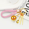 Golden Rice Bowl, Chopsticks and Spoon Keychains with Braided Loops view 3