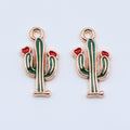 Green Enamel Cactus Charm with Red Flower in 1 Finish for Jewelry Making view 3