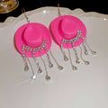 Cowboy Hat Crystal Tassel Hook Earrings In Four Colors view 7