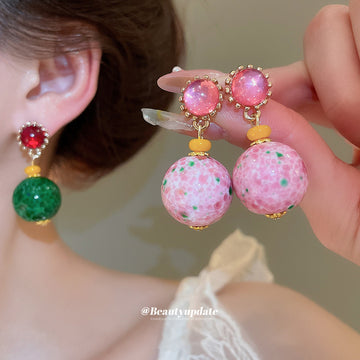 Multicolor Ball Drop Earrings with Crystal Round Studs