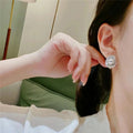 White Gold Shell Pearl Fan Pavé Stud Earrings Alloy view 3