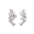 Silver Geometric Baguette Round Clear Stone Stud Earrings view 5