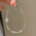 Silver Mesh Clear Crystal Oval Link Bracelet Adjustable view 3