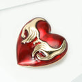 Red Enamel Heart Brooch Gold Hands Couple Metal Pin view 3