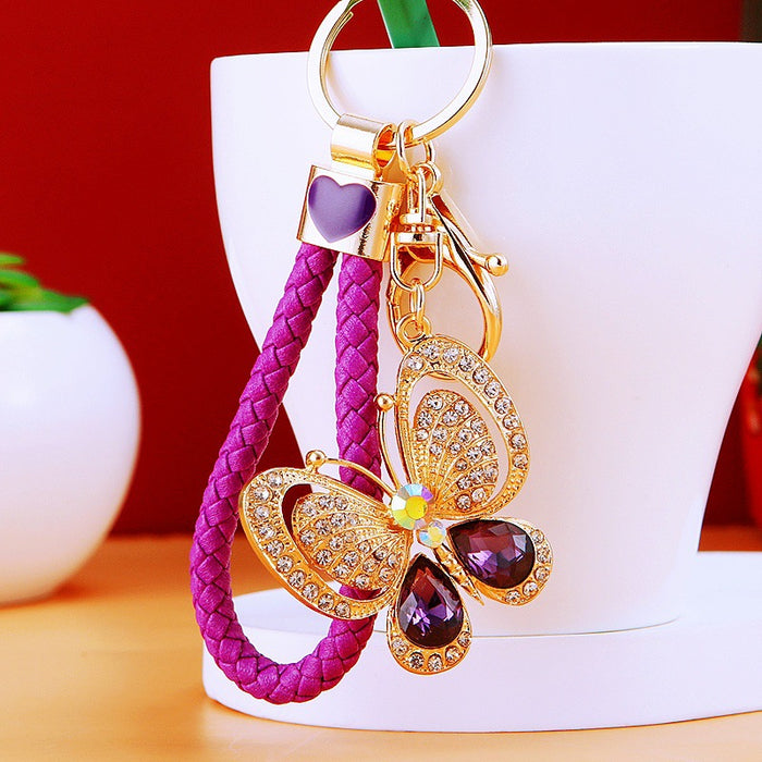 Crystal Butterfly Keychains with Fortune Cords and Loose Braided Loops