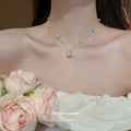 Silver Pearl Station Necklace Large Round Drop Pendant view 1