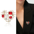 Geometric Open Heart Brooch in Red and Blue for Jackets, Coats, and Scarves view 2