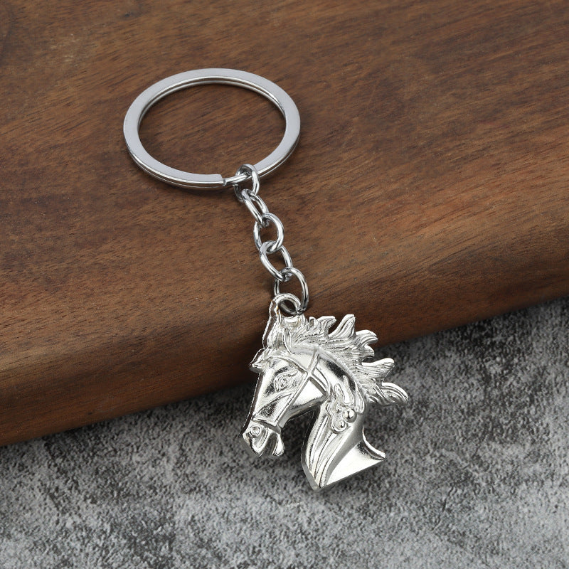 3D Horse Head Zinc Alloy Keychain, Metal Animal Key Ring Pendant