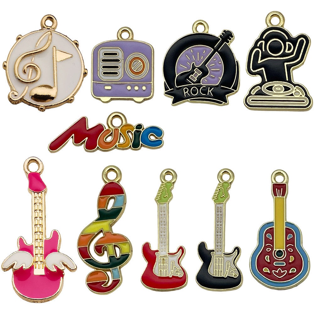 Enamel Zinc Alloy Guitar Music Note Charm Pendant for Keychains Necklaces and Earrings
