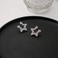 Textured Silver Tone Open Star Statement Stud Earrings view 3