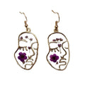 Gold Face Outline Purple Pressed Flower Resin Drop Earrings view 5