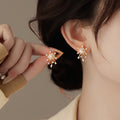 Gold Tone Floral Pearl Tassel Stud Earrings Decorative Jewelry view 2