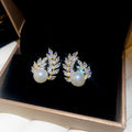 Crystal Bow Stud Earrings With Pearl Drops In Two Styles view 7