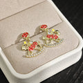 Red Rocking Horse Crystal Look Gold Tone Stud Earrings view 3