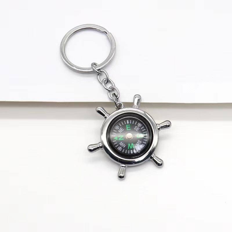 Mini Ship Wheel Compass Zinc Alloy Keychain Gift Pendant