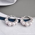 Gold-Tone Small Hoop Earrings With Graduated Pearl Fringe view 4