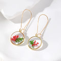 Gold Tone Round Pressed Flower Resin Long Hook Earrings view 4