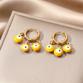 Gold Tone Triple Evil Eye Bead Huggie Drop Earrings in Five Colors view 8