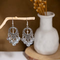 Fifty-One Silver Tone Ornate Ethnic Fringe Dangle Earrings view 6